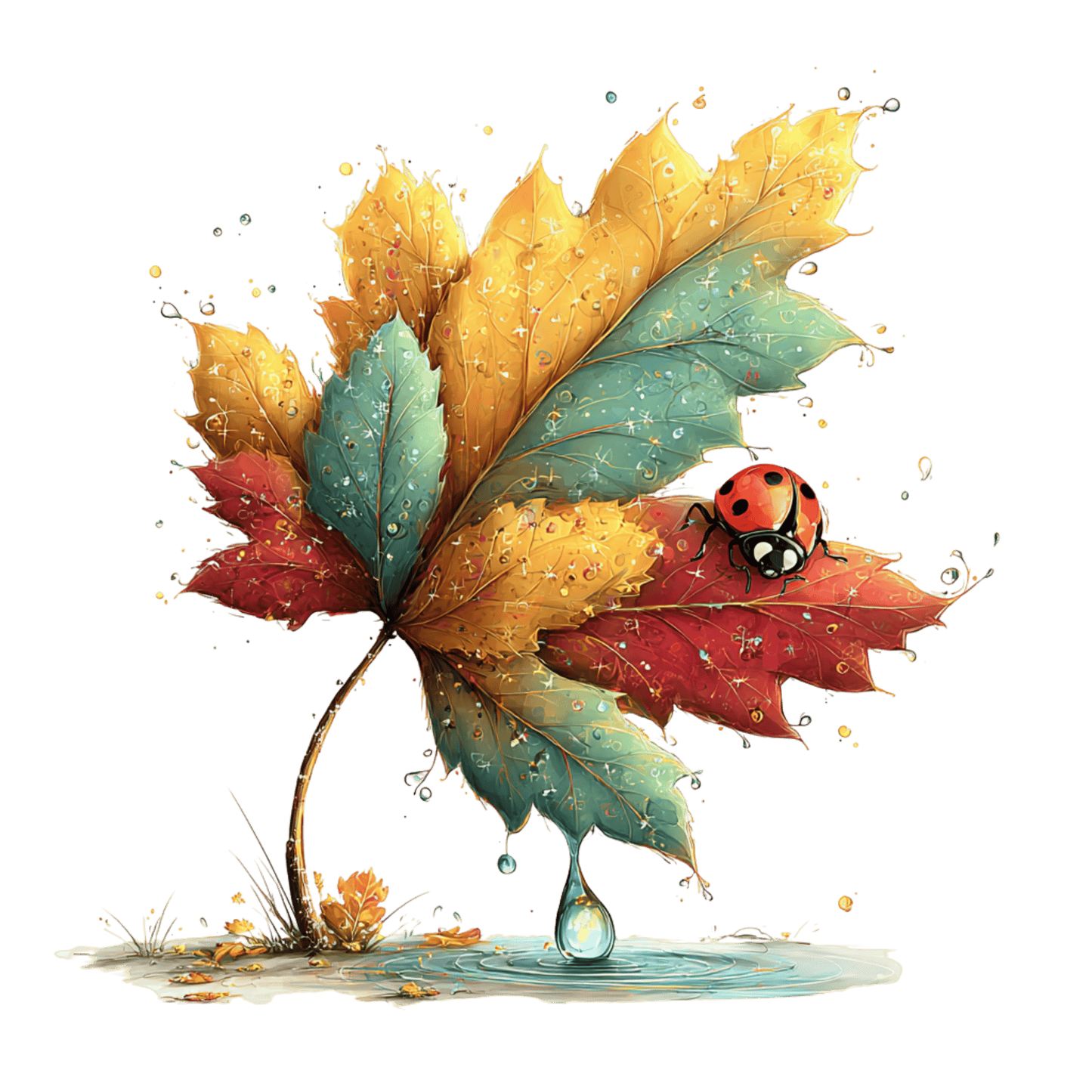 Bügelbild Herbstlaub Tiere #16 Marienkäfer