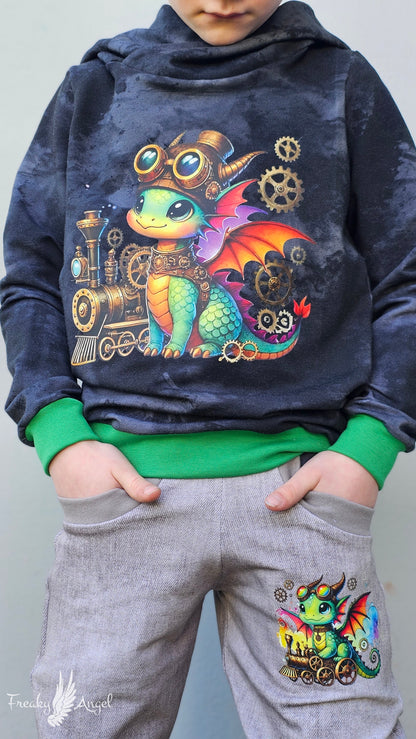 Bügelbild kleiner Steampunk Drache mit Eisenbahn #1 Fylou's Style