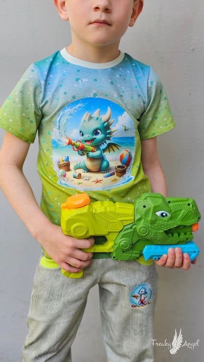 Bügelbild kleiner Drache mit Wasserspritzpistole #4 Fylou's Style