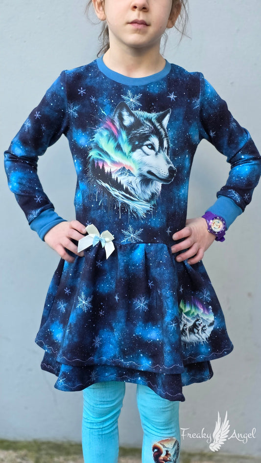 Reststück Bio French Terry Stoff Eisflocken Blau 1,10m