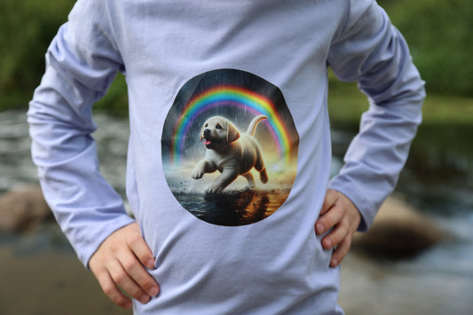 Bügelbild Golden Retriever unterm Regenbogen #1