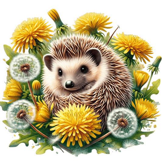 Bügelbild Igel im Löwenzahn