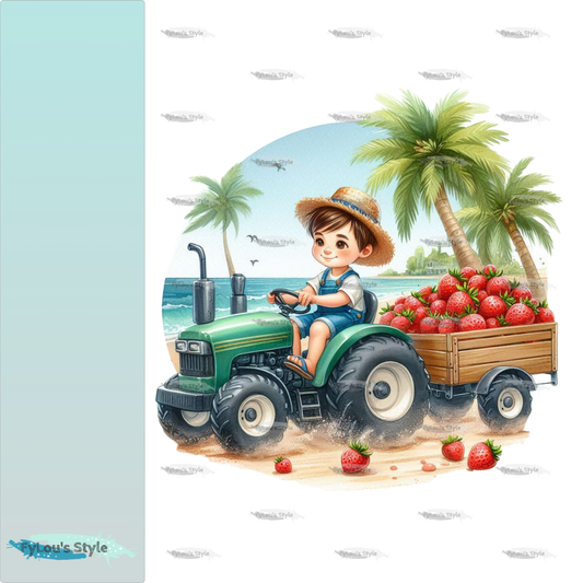 Bügelbild Junge mit  Erdbeer Traktor #1 Fylou's Style