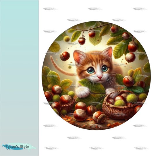 Bügelbild Katze mit Kastanien #1