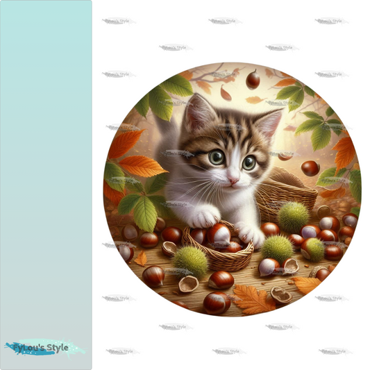Bügelbild Katze mit Kastanien #2