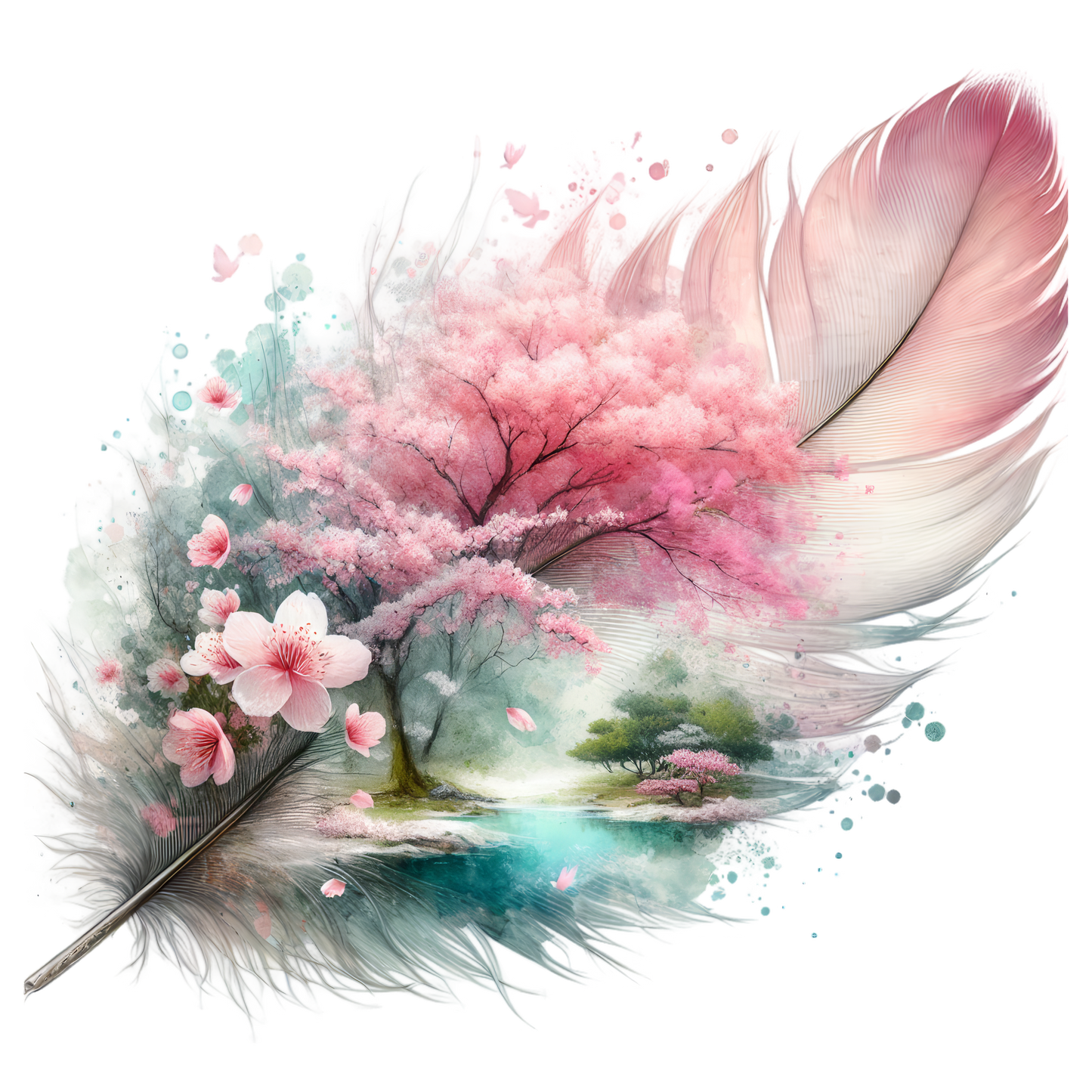 Bügelbild Kirschblüten Feder