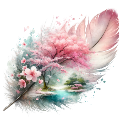 Bügelbild Kirschblüten Feder