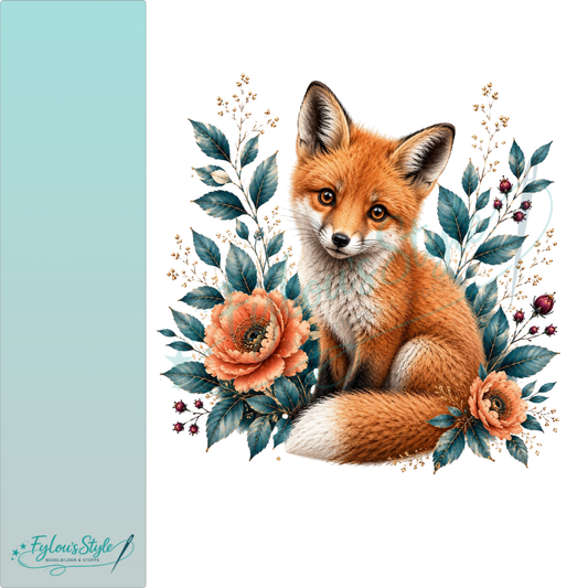 Bügelbild Kleiner Fuchs im Blumenkranz
