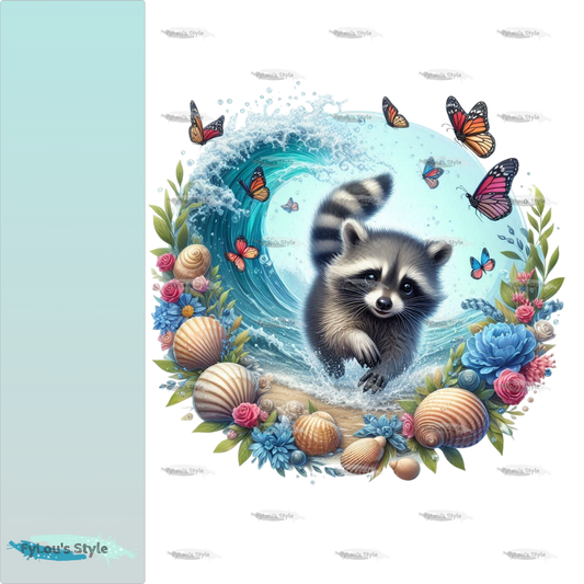 Bügelbild Kleiner Waschbär in Wasserwelle #1 Fylou's Style