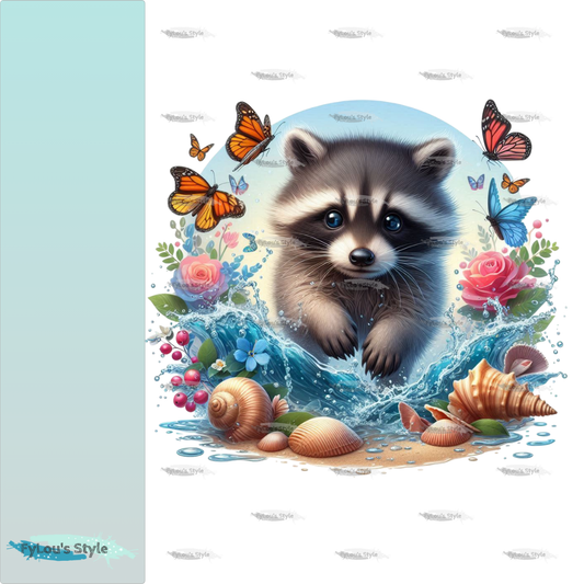 Bügelbild Kleiner Waschbär in Wasserwelle #2 Fylou's Style