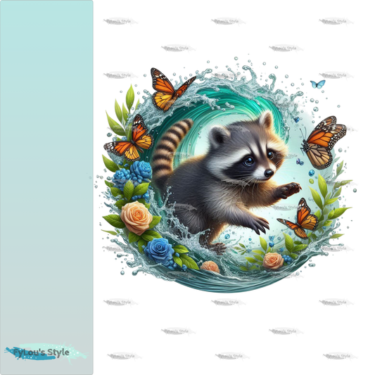 Bügelbild Kleiner Waschbär in Wasserwelle #4 Fylou's Style