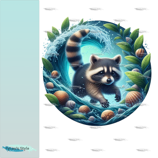 Bügelbild Kleiner Waschbär in Wasserwelle #5 Fylou's Style