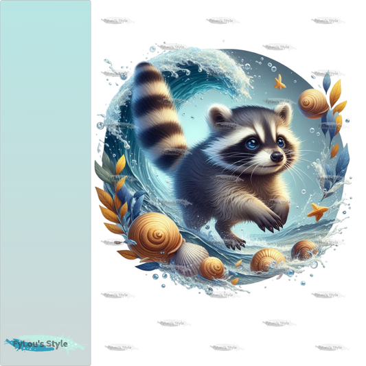 Bügelbild Kleiner Waschbär in Wasserwelle #6 Fylou's Style