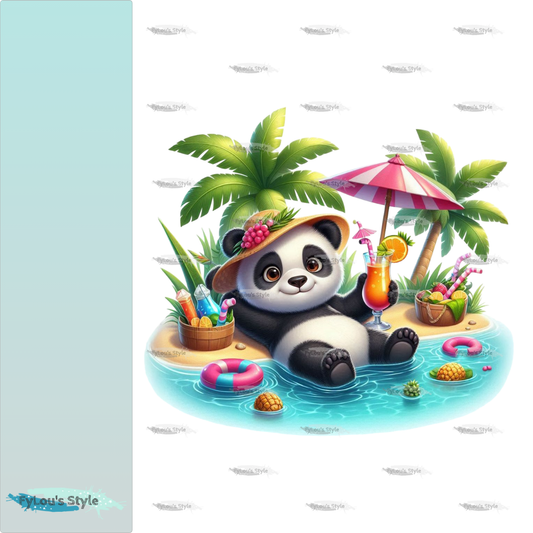Bügelbild Panda Mädchen am Strand
