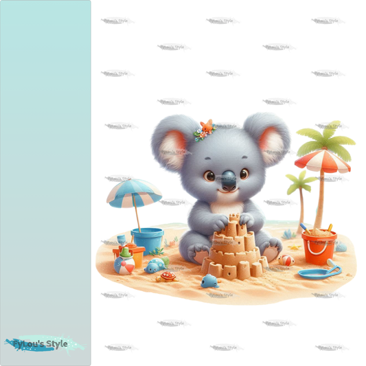 Bügelbild Koala Mädchen baut Sandburg #2 Fylou's Style