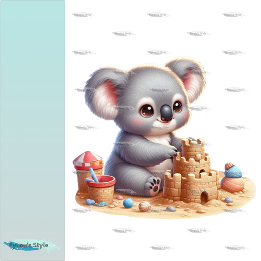 Bügelbild Koala Mädchen baut Sandburg #3 Fylou's Style