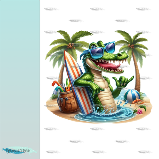 Bügelbild Krokodil mit Surfboard Fylou's Style
