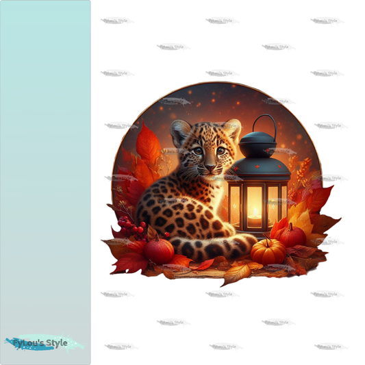 Bügelbild Leopard mit Laterne