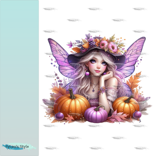 Bügelbild Lila Glitzer Herbst Fee #1