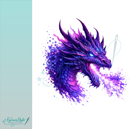 Bügelbild Lila Splash Pixel Drache