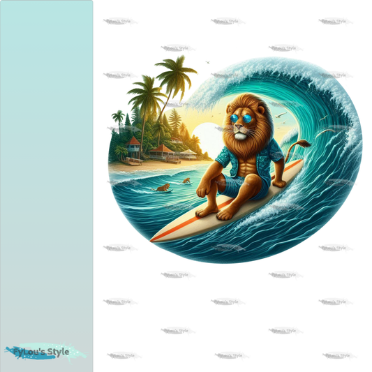 Bügelbild Löwe auf Surfboard Fylou's Style