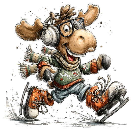 Bügelbild Lustiger Eislaufender Elch #1