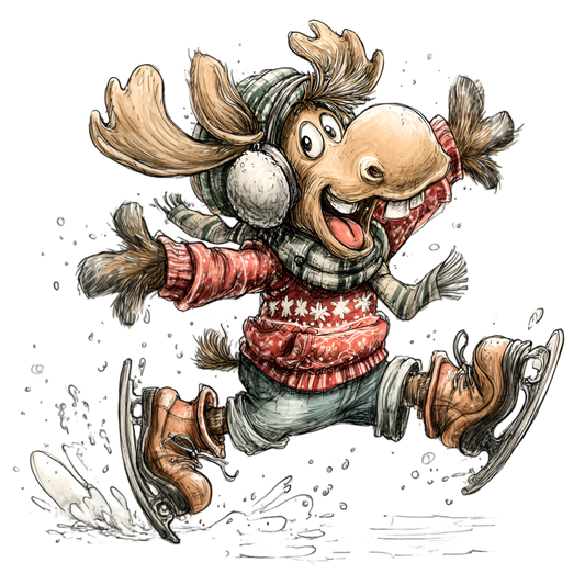 Bügelbild Lustiger Eislaufender Elch #2