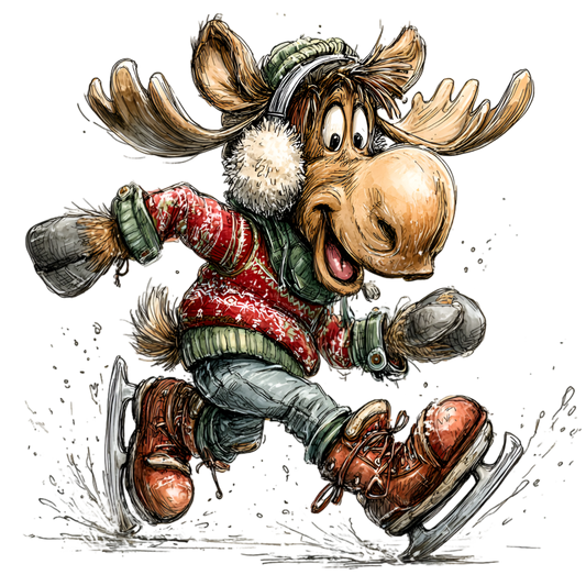 Bügelbild Lustiger Eislaufender Elch #3