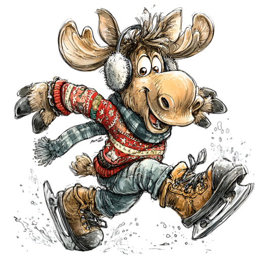 Bügelbild Lustiger Eislaufender Elch #4