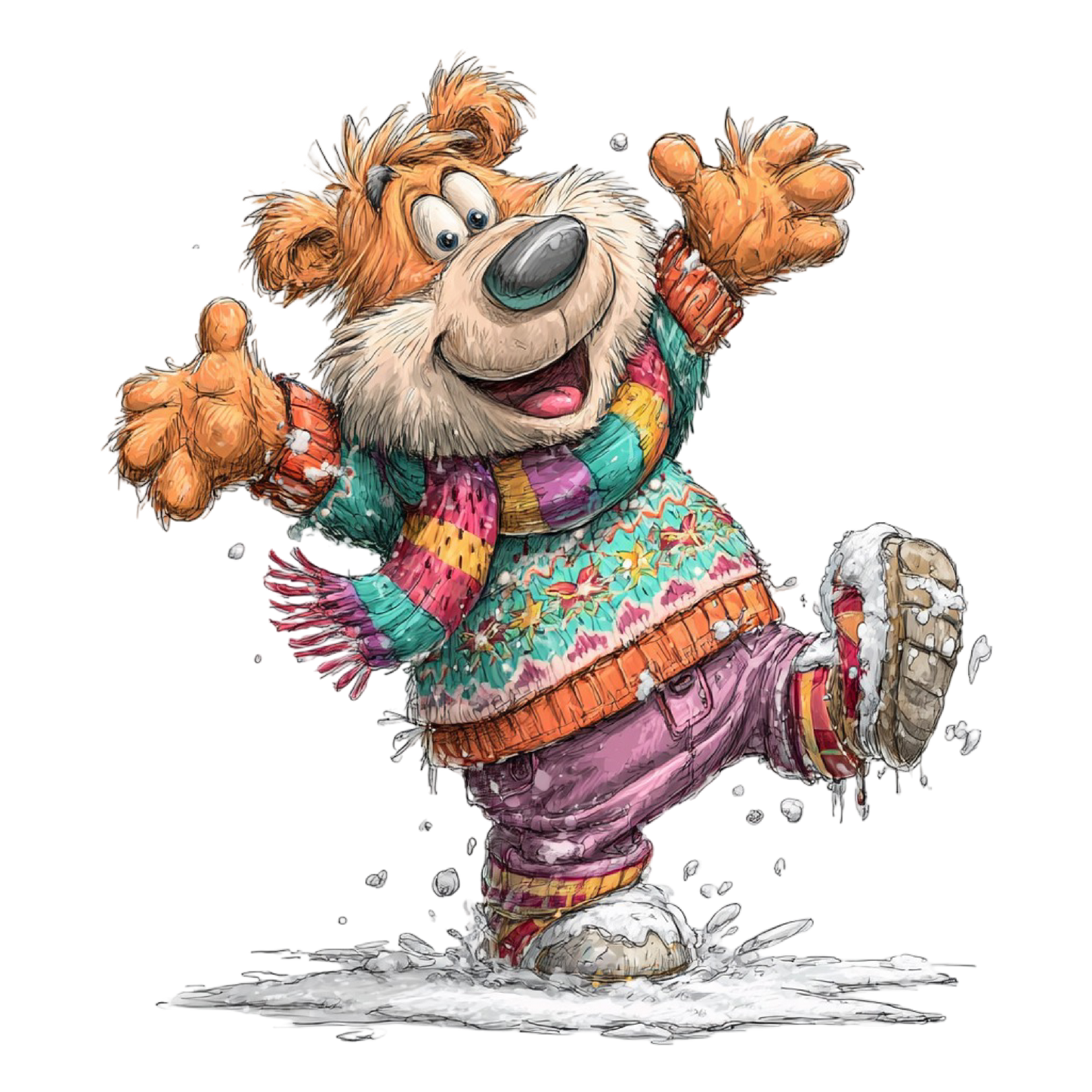 Iron-on image of a fox doing sports in winter