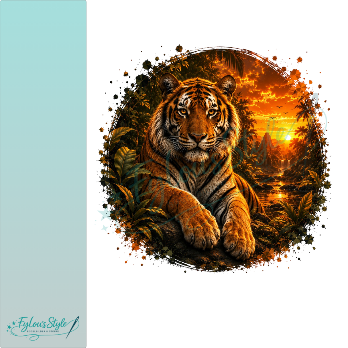 Bügelbild Majestätischer Tiger im Dschungel bei Sonnenuntergang