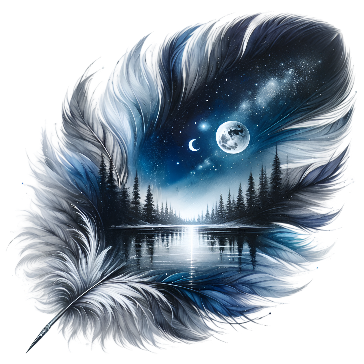 Bügelbild Mondlicht Feder