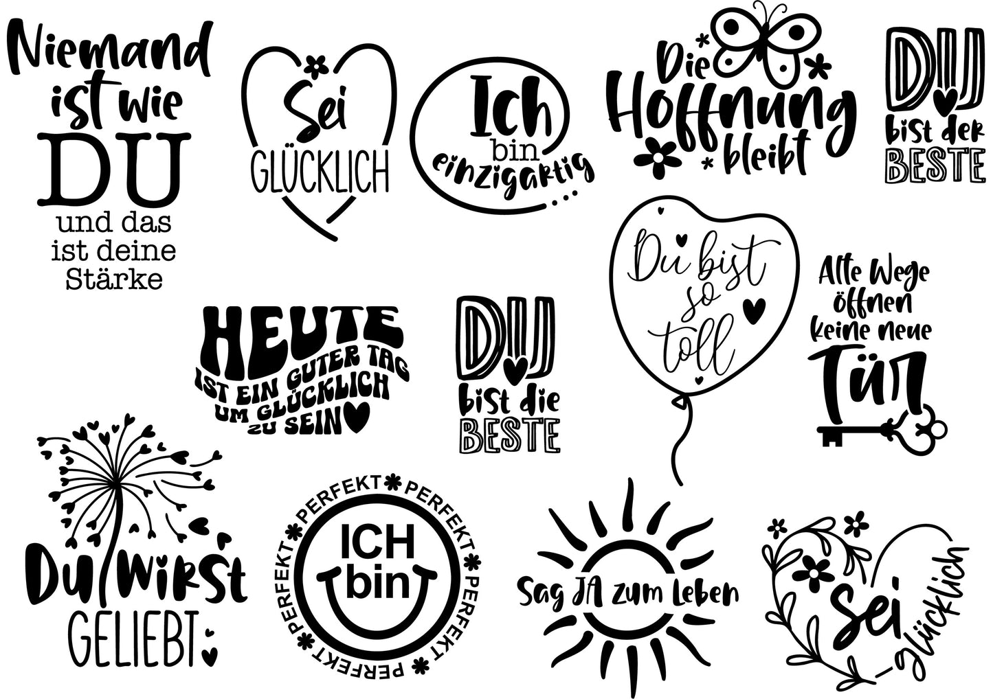 Rub On Bogen "Motivation" Sticker Sprüche, randlose Rub ons