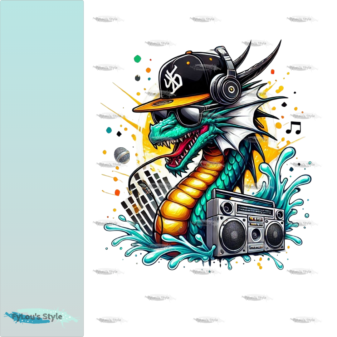 Bügelbild Musik Drache #2