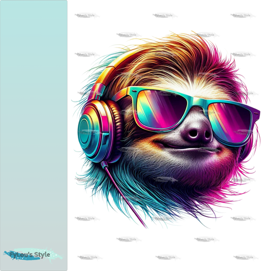 Bügelbild Musik Faultier bunt Fylou's Style