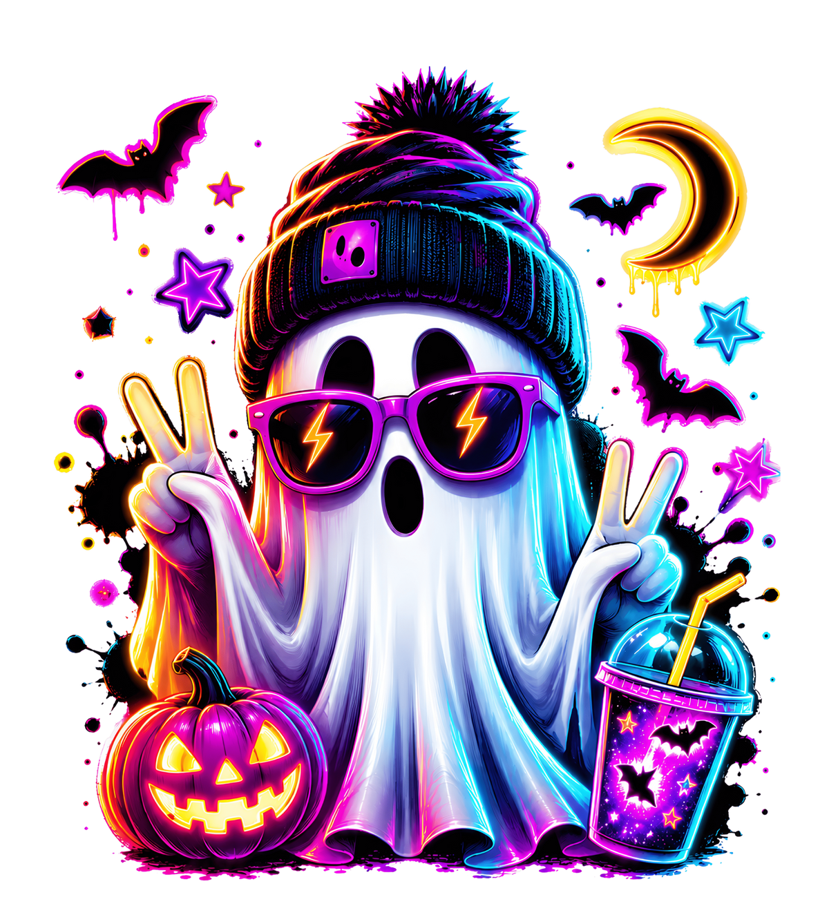 Bügelbild Neon Geist Halloween