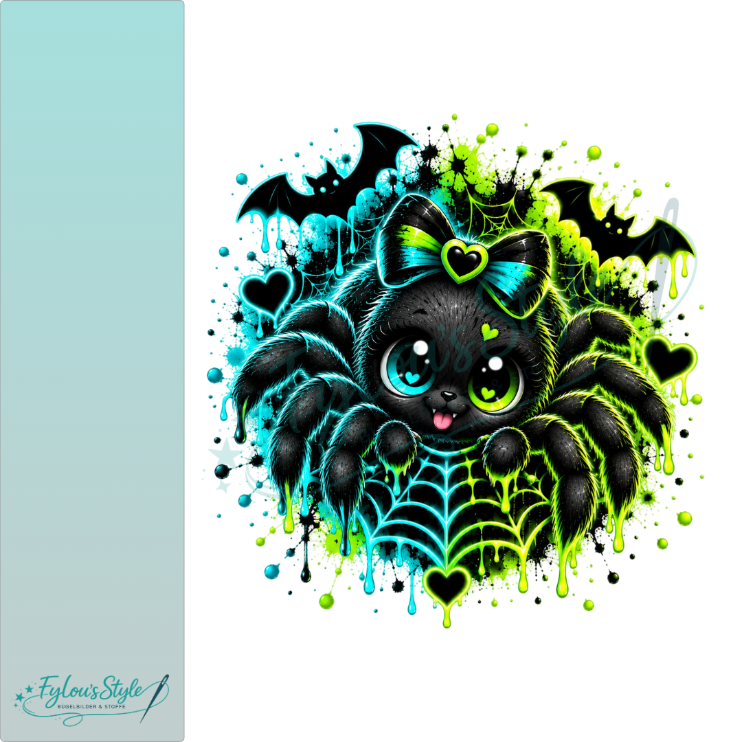 Bügelbild Neon Halloween Spinne