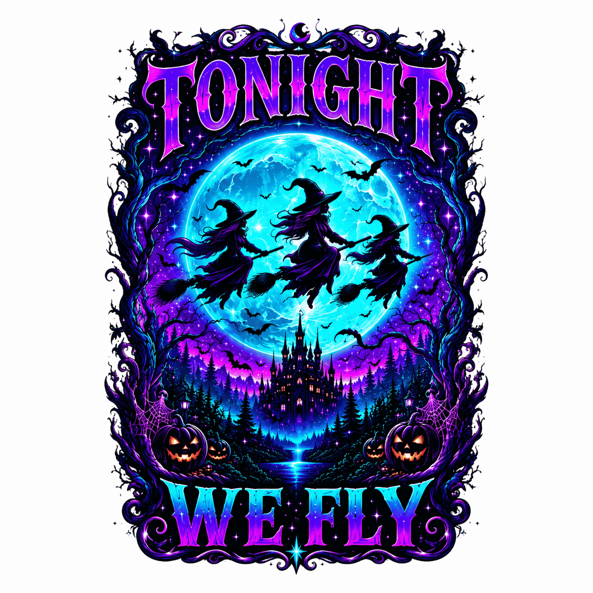 Bügelbild Neon Hexe Heute fliegen wir #1