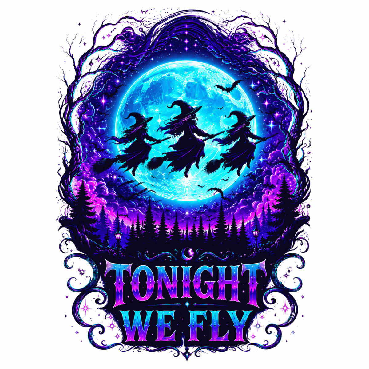Bügelbild Neon Hexe Heute fliegen wir #2
