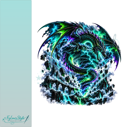 Bügelbild Neondrache im Sturmwirbel