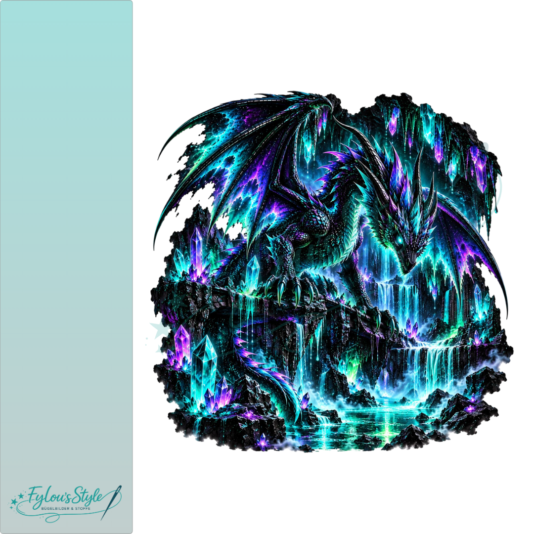 Bügelbild Neondrache in der Kristallgrotte