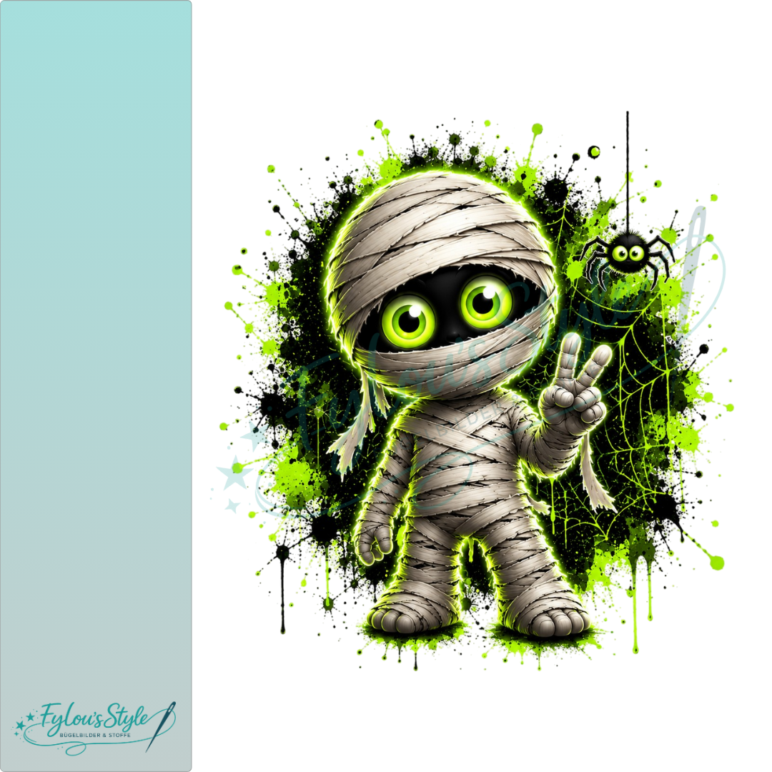 Bügelbild Niedliche Mumie im Halloween Chaos Neon Green
