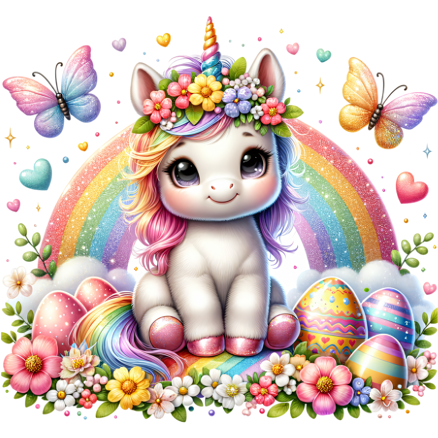 Bügelbild Oster Einhorn mit Regenbogen Fylou's Style