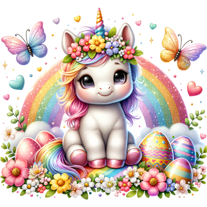 Bügelbild Oster Einhorn mit Regenbogen Fylou's Style