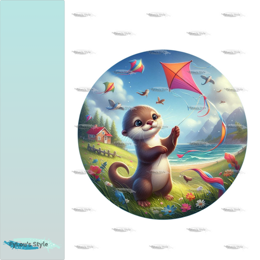 Bügelbild Otter beim Drachen steigen