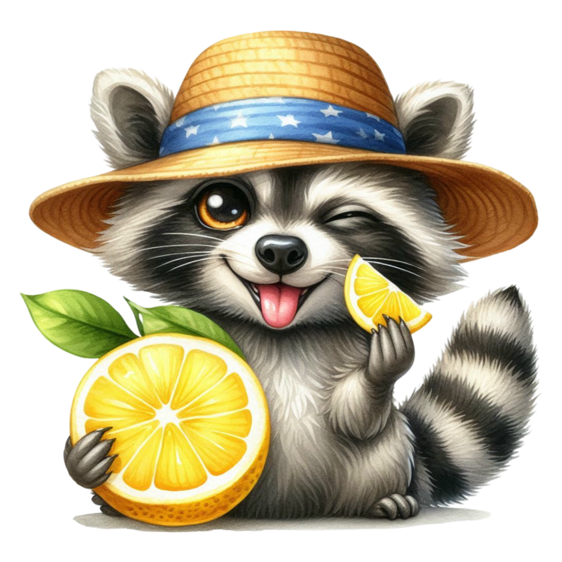 Bügelbild Waschbär mit Zitrone Fylou's Style