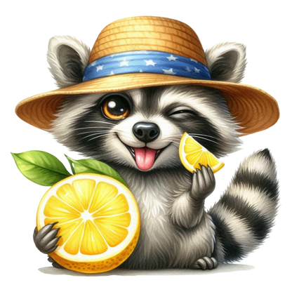 Bügelbild Waschbär mit Zitrone Fylou's Style