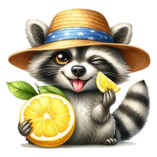 Bügelbild Waschbär mit Zitrone Fylou's Style