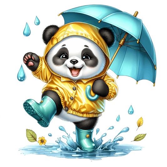 Bügelbild Panda Junge im Regen #5