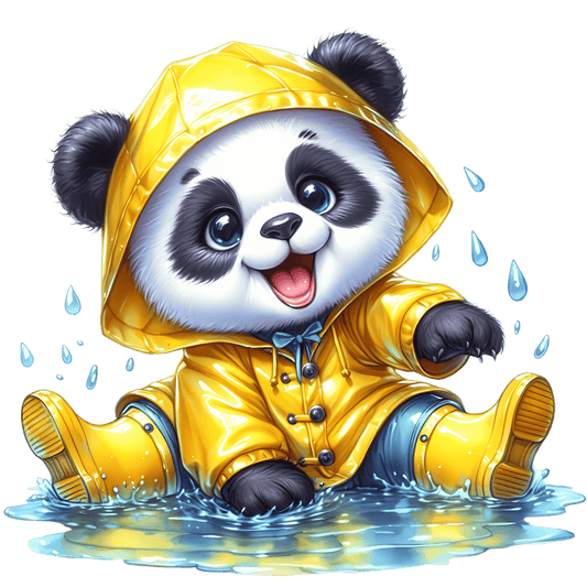 Bügelbild Panda Junge im Regen #8